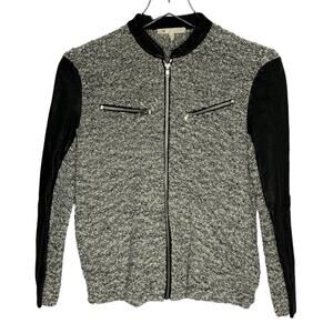 Maje S Womens Boucle Lamb Leather Zip Jacket Black Gray Metallic